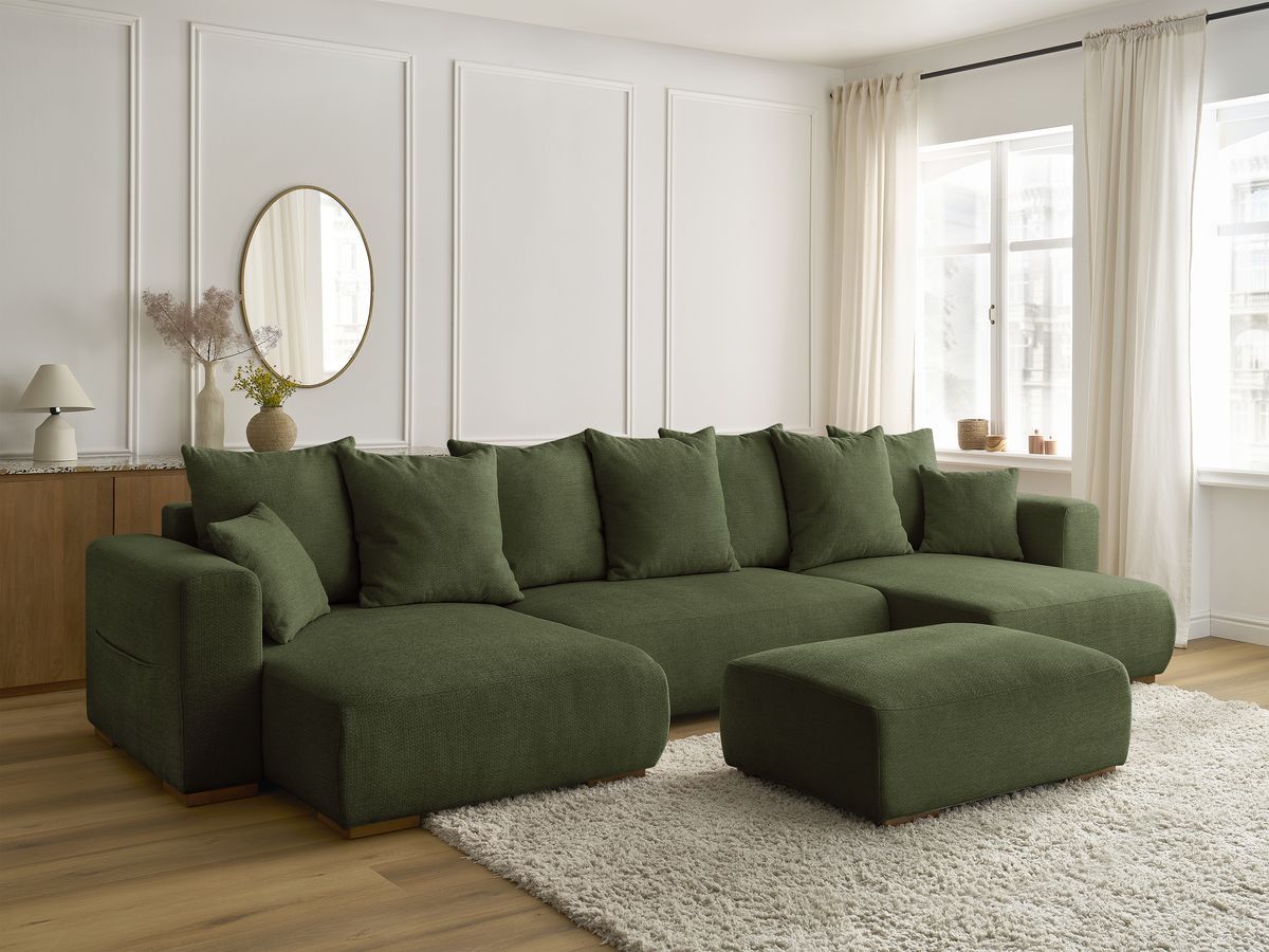 Bobochic Sidonie Wohnlandschaft mit Pouf Melange-Stoff Grün