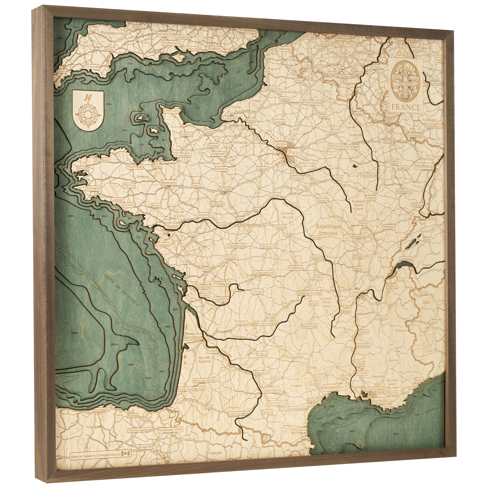 Cutting Brothers 3D Holz-Wandkarte Frankreich 76x76 cm