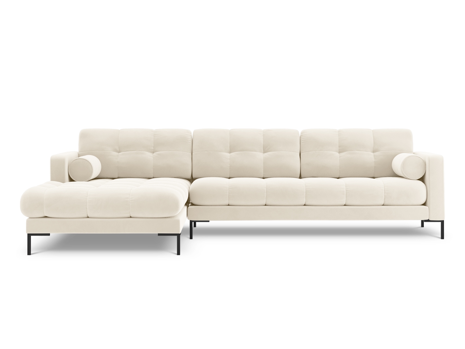 Cosmopolitan Design Ecksofa Bali 5-Sitzer Samt Bluvel Helles Beige Links Beine Schwarzes Metall