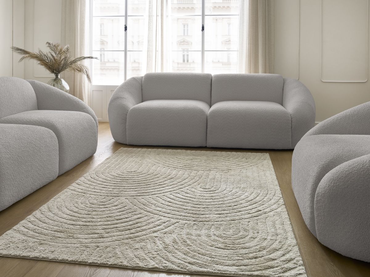 Bobochic Tina Sofa 6-Sitzer Bouclé-Stoff Hellgrau