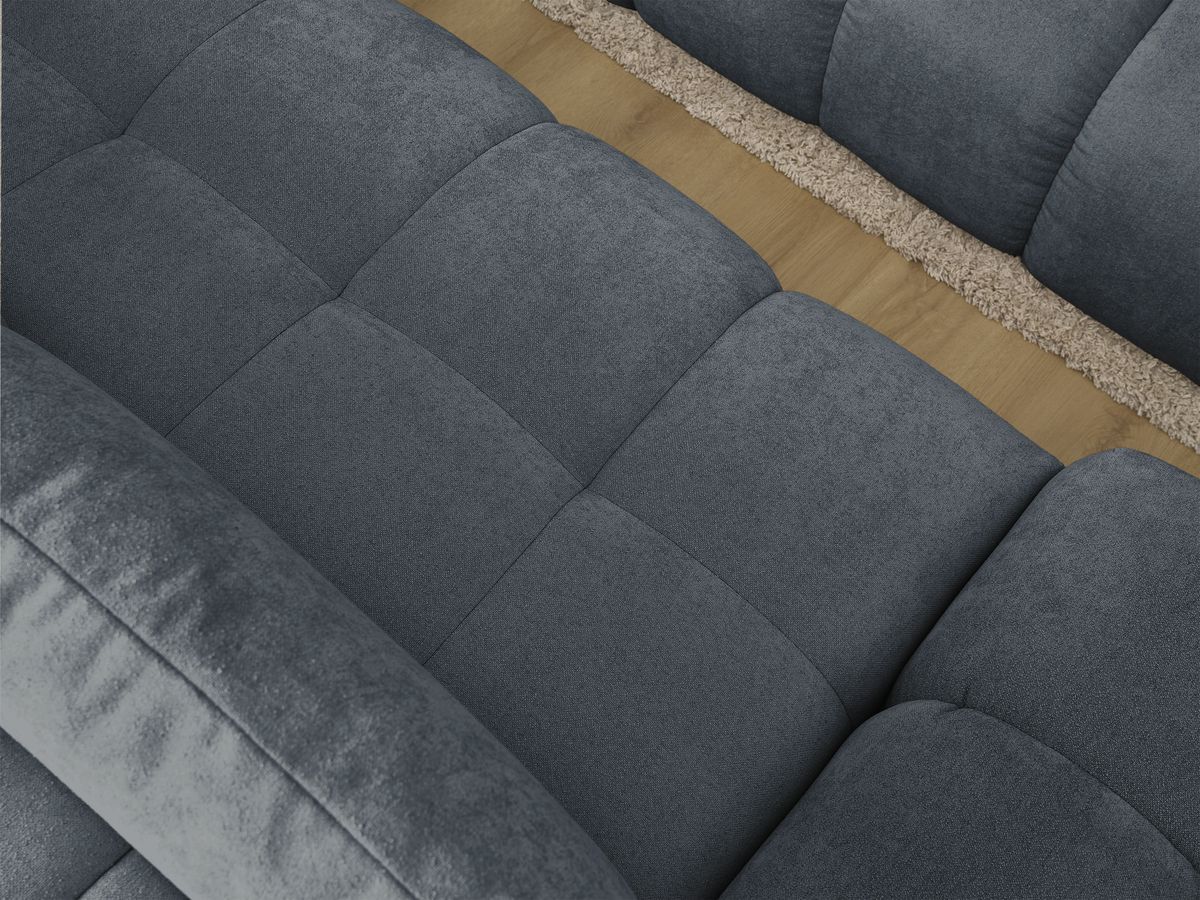 Bobochic Everest Ecksofa mit Schlaffunktion und Bettkasten und Pouf 318 × 180 cm, 3 Kissen Strukturstoff Blau Ecke rechts