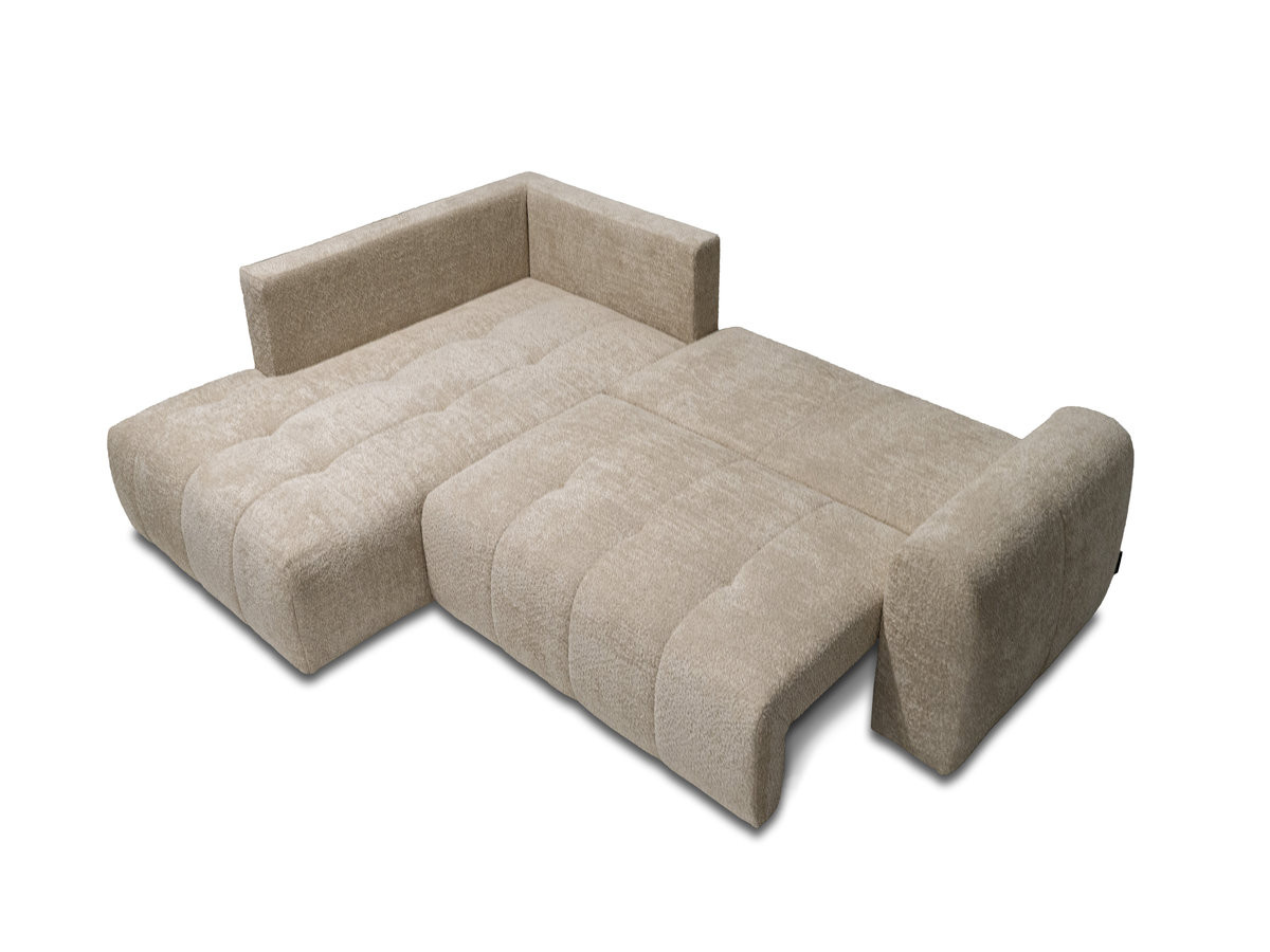 Bobochic Roxelane Ecksofa mit Schlaffunktion und Bettkasten Bouclé-Stoff Beige Ecke links