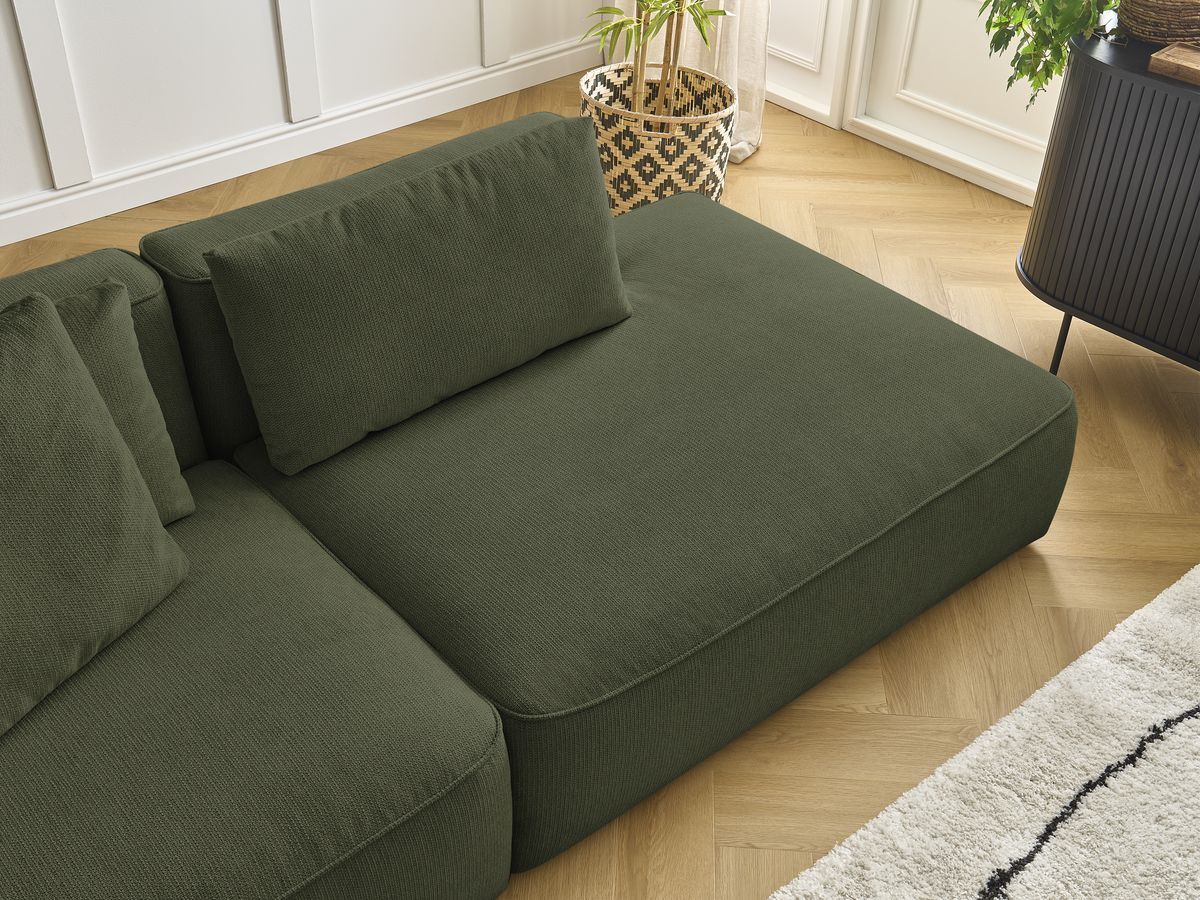 Bobochic Leopold Sofa 4-Sitzer mit Pouf Melange-Stoff Dunkelgrün Armlehne links