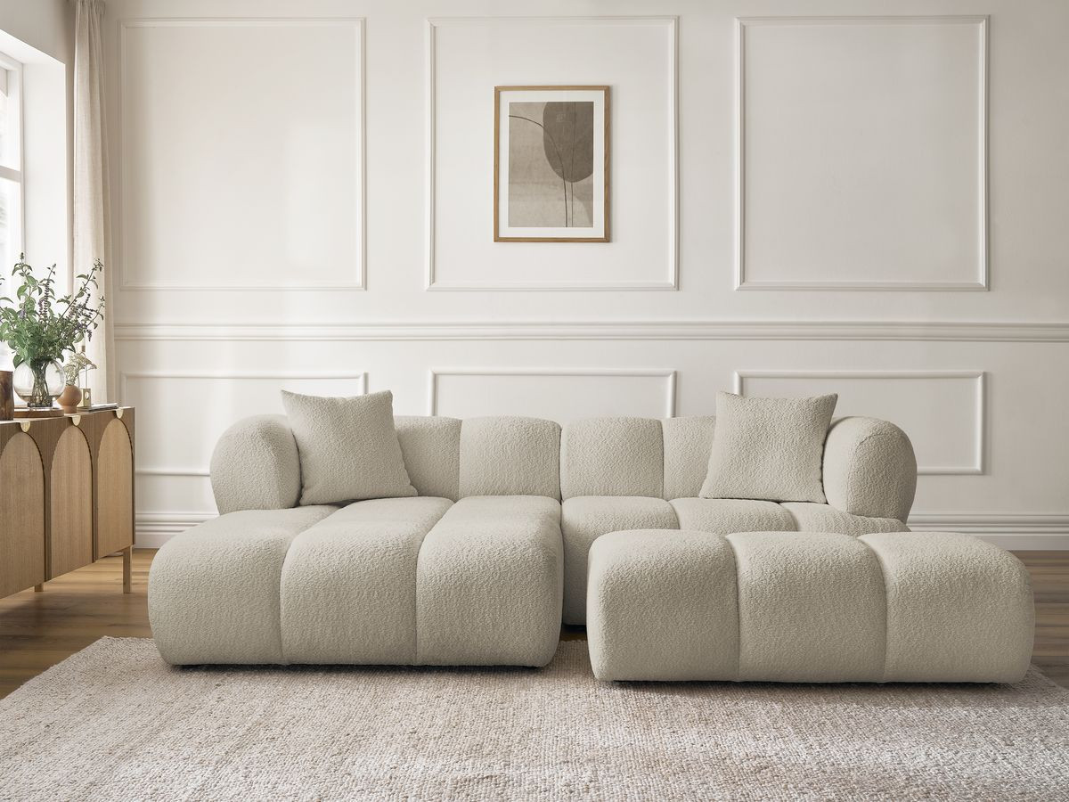 Bobochic Pamira Ecksofa mit Pouf Bouclé-Stoff Beige Ecke links