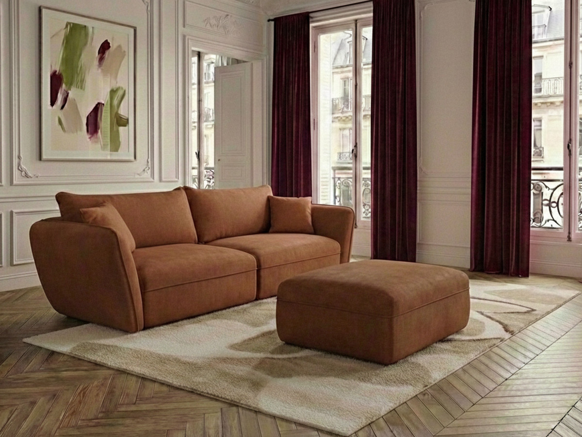 Bobochic Luigi Sofa 3-Sitzer mit Pouf Strukturstoff Orange