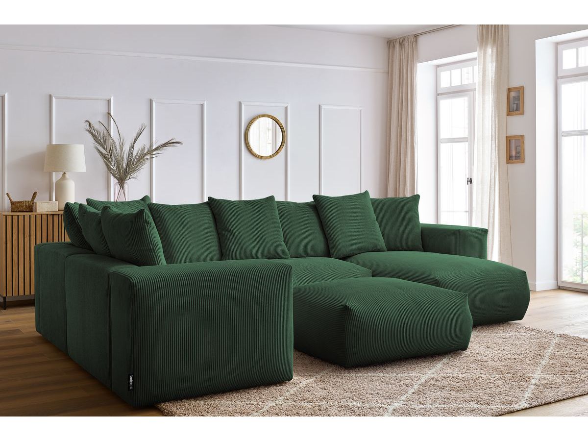 Bobochic Voltaire Wohnlandschaft mit Pouf 356 × 214 cm Cordsamt Grün Ecke rechts