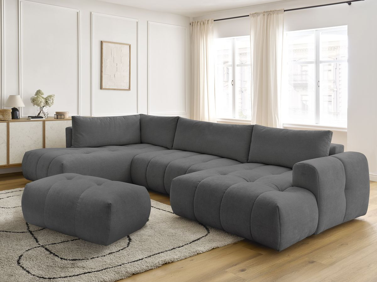 Bobochic Fuji Wohnlandschaft mit Pouf Stoff Dunkelgrau Ecke rechts