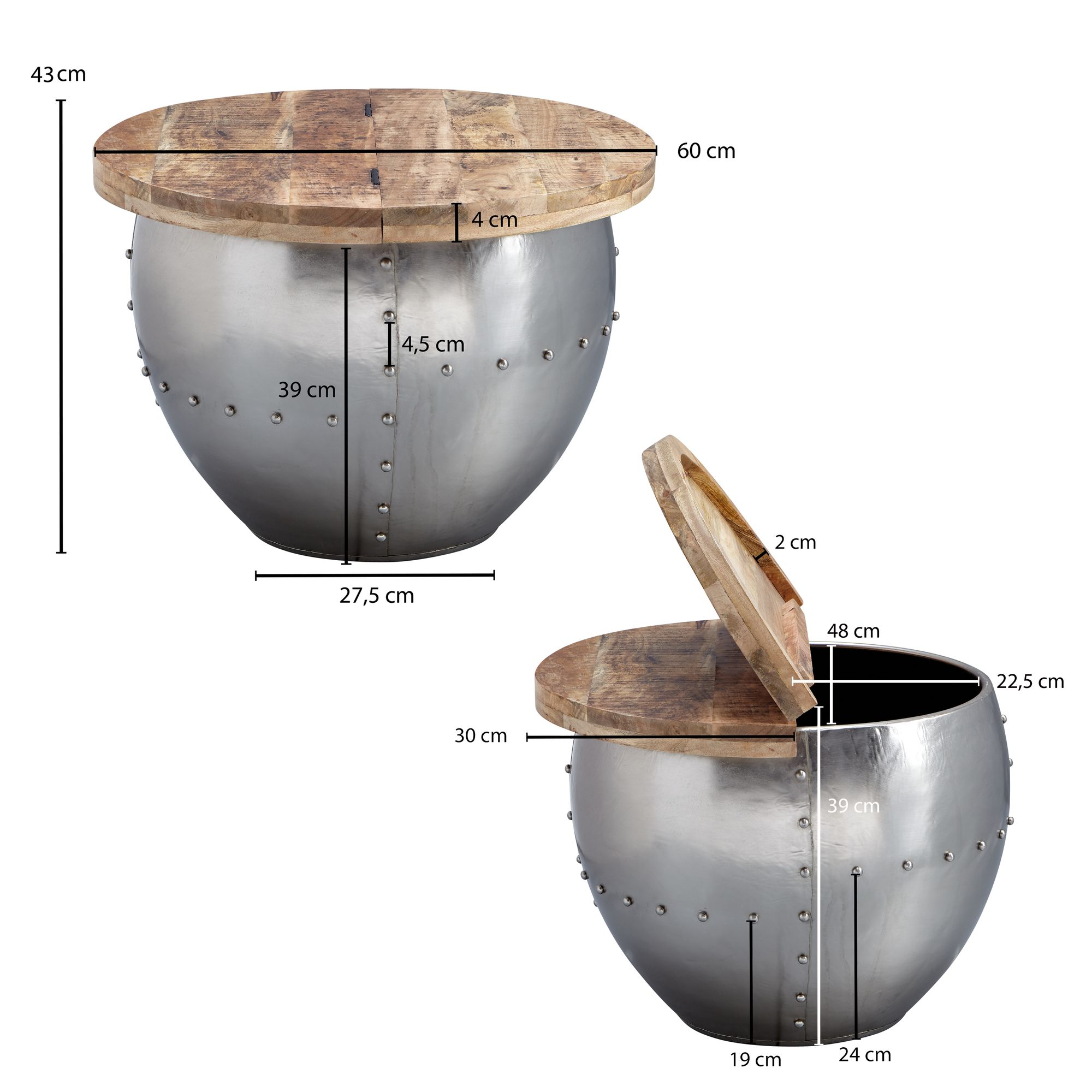 Couchtisch Rituvik Mango Massivholz Silber Ø 60 cm