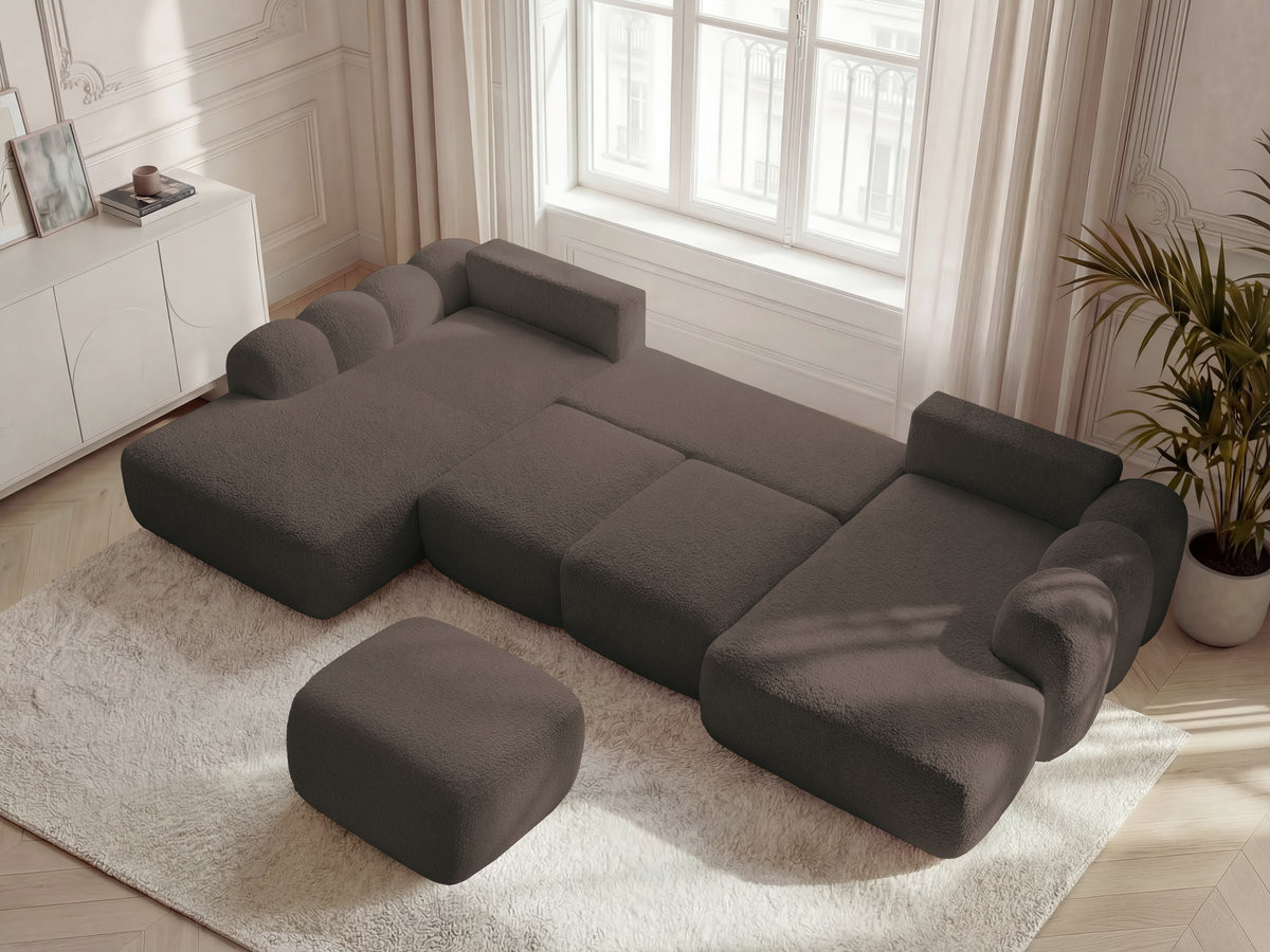 Bobochic Montaigne Wohnlandschaft mit Pouf Bouclé-Stoff Braun Ecke rechts