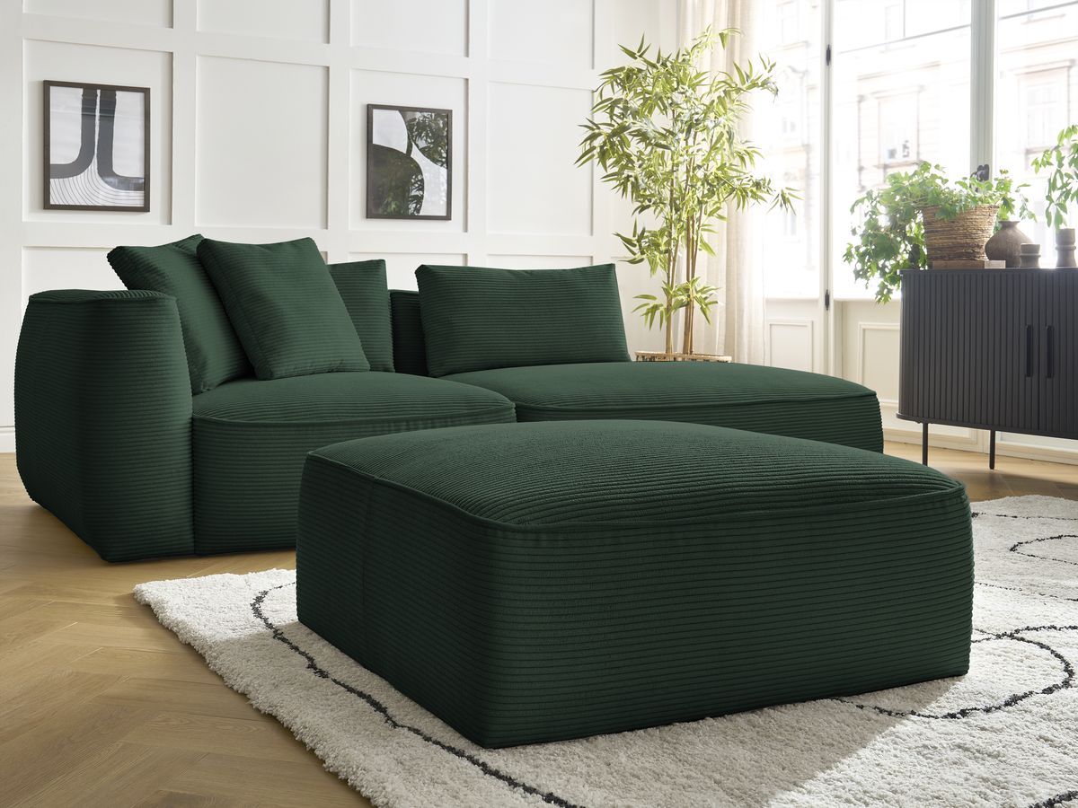 Bobochic Leopold Sofa 4-Sitzer mit Pouf Cordsamt Dunkelgrün Armlehne links