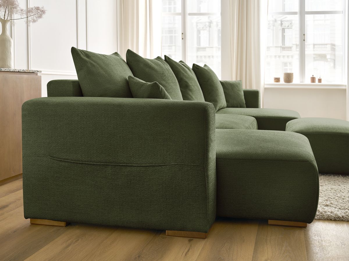 Bobochic Sidonie Wohnlandschaft mit Pouf Melange-Stoff Grün