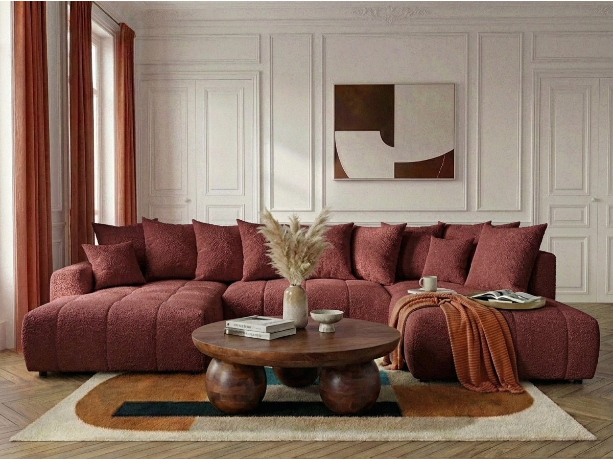 Bobochic Roxelane Wohnlandschaft Bouclé-Stoff Rot Ecke links
