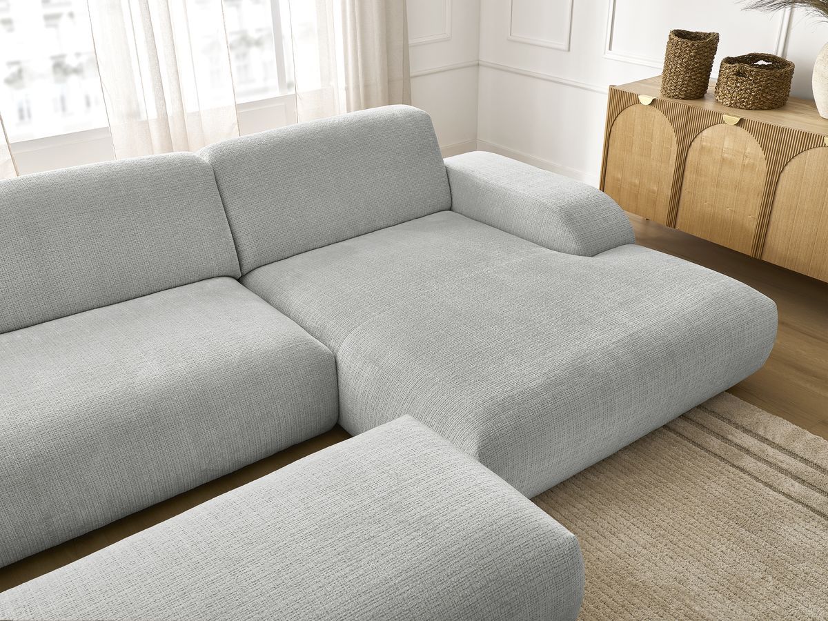 Bobochic Sirius Ecksofa mit Pouf 405 × 170 cm Strukturstoff Hellgrau Ecke rechts