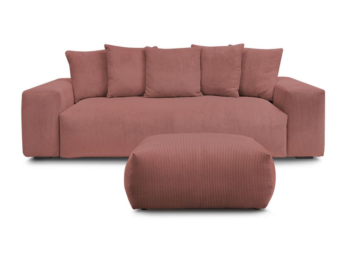 Bobochic Voltaire Schlafsofa 4-Sitzer mit Bettkasten und Pouf Cordsamt Rosa