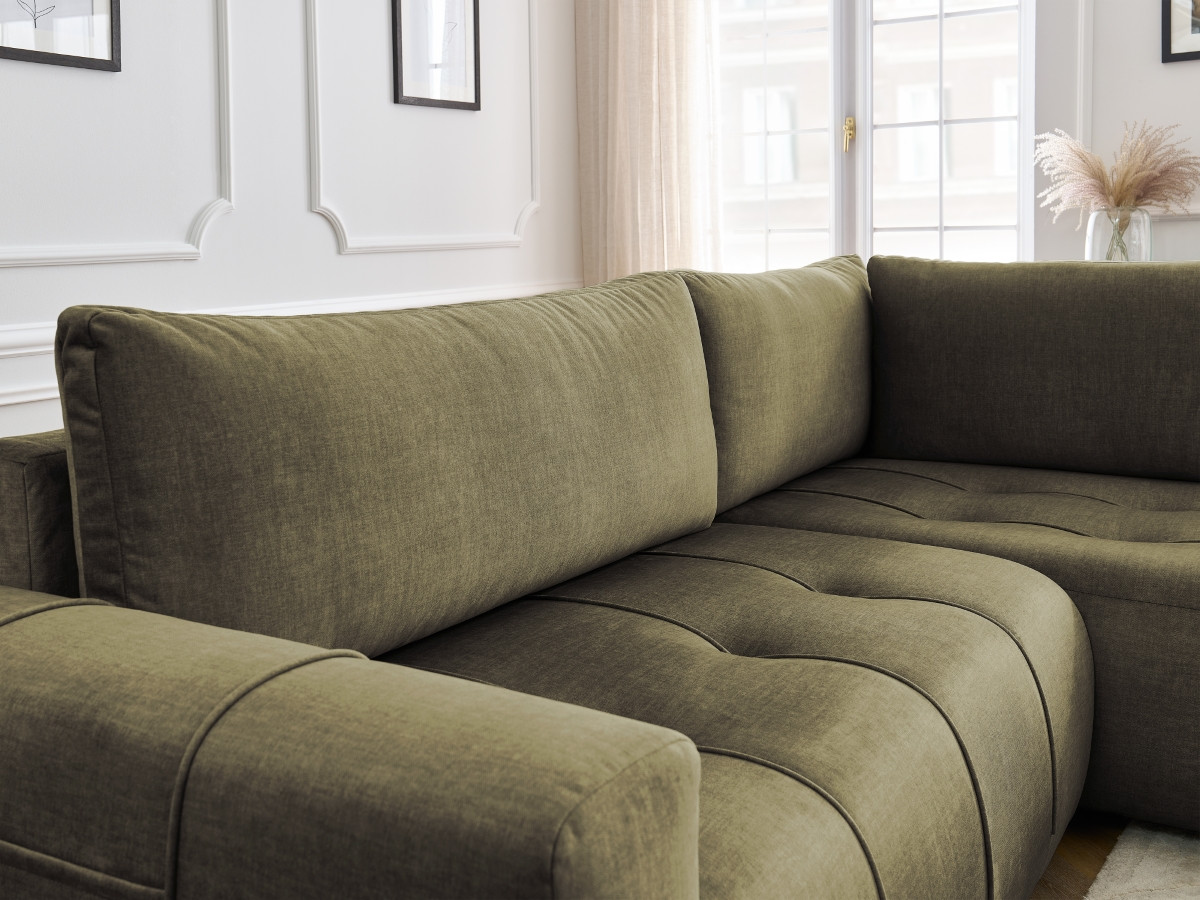 Bobochic Arsene Ecksofa mit Schlaffunktion und Bettkasten 277 × 200 cm Samt Grün Ecke rechts