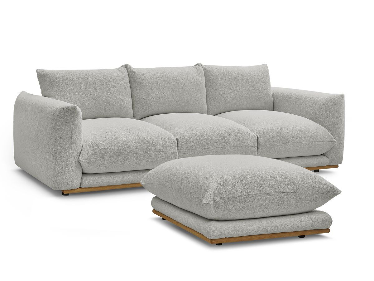 Bobochic Ernest Sofa 3-Sitzer mit Pouf 266 × 106 cm Bouclé-Stoff Hellgrau