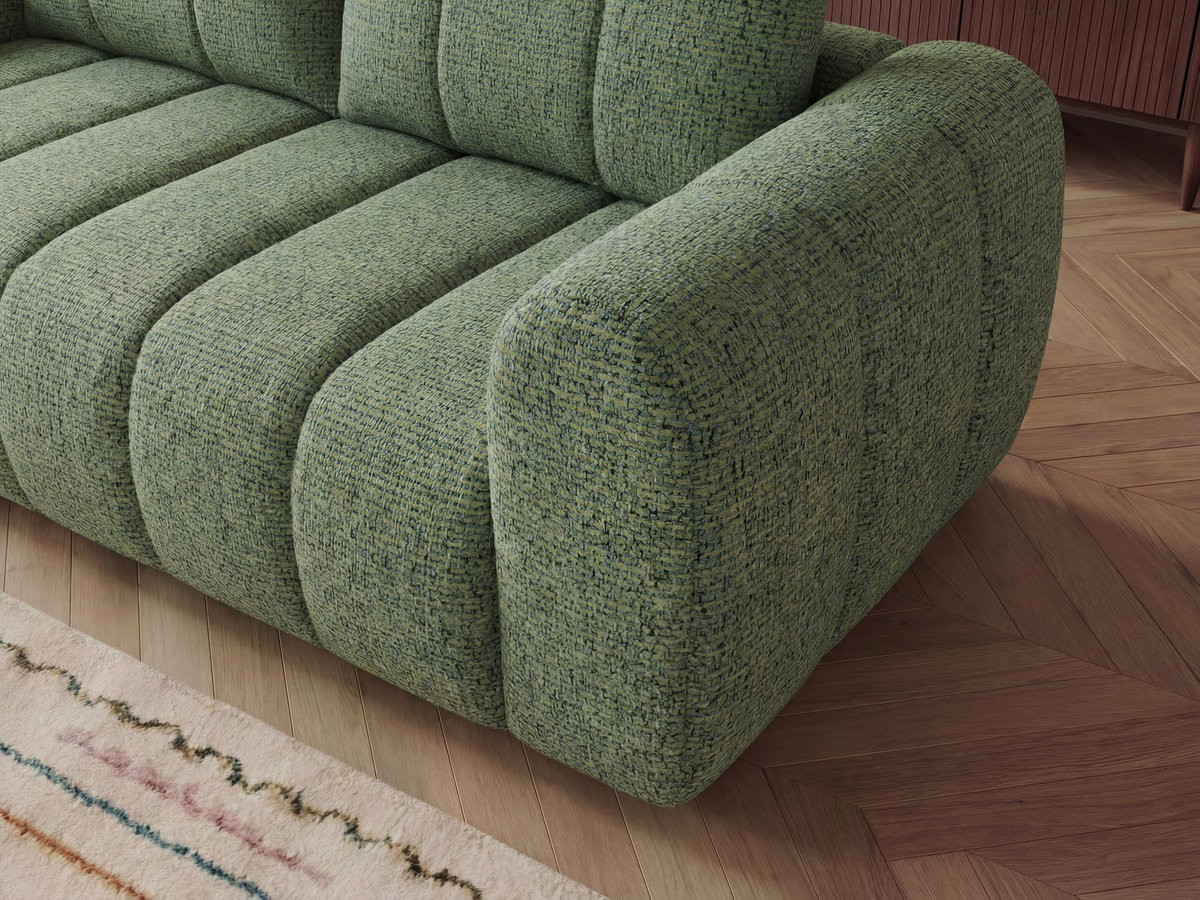 Bobochic Nesty Ecksofa in L-Form, 256 cm, mit Pouf Melange-Stoff Hellgrün Ecke links