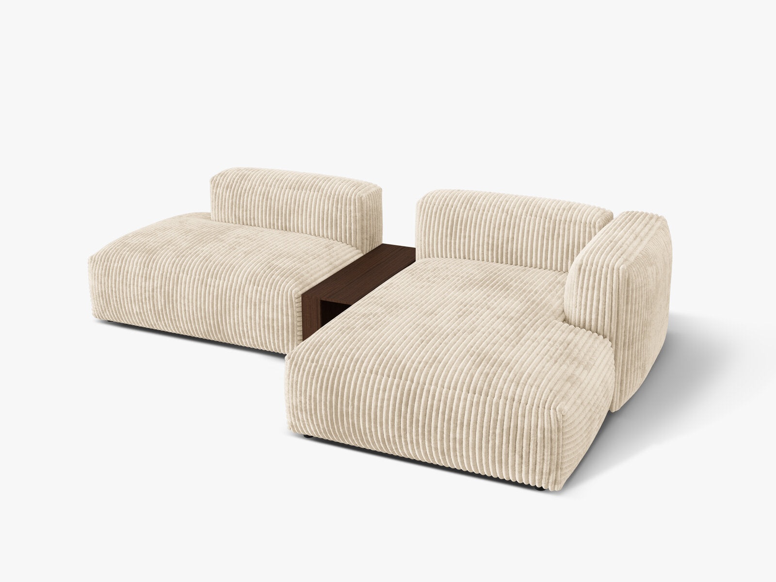 Micadoni Ecksofa Martina 2-Sitzer mit Couchtisch Rechts Kord Helles Beige