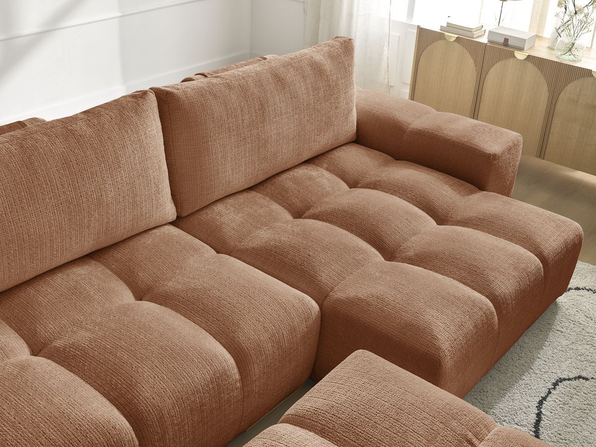 Bobochic Anakin Ecksofa mit Pouf, 2 Kissen Strukturstoff Orange