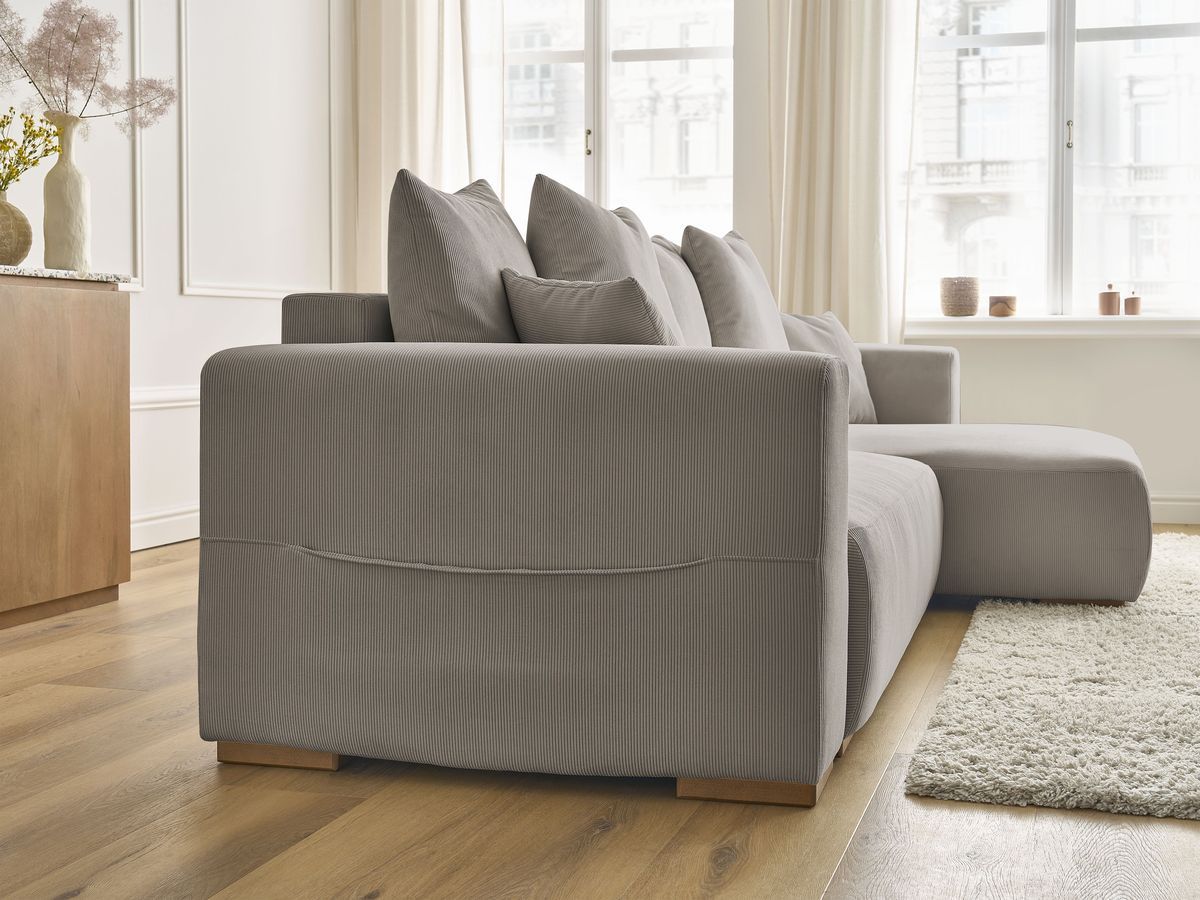 Bobochic Sidonie Ecksofa mit Schlaffunktion und Bettkasten Cordsamt Taupe