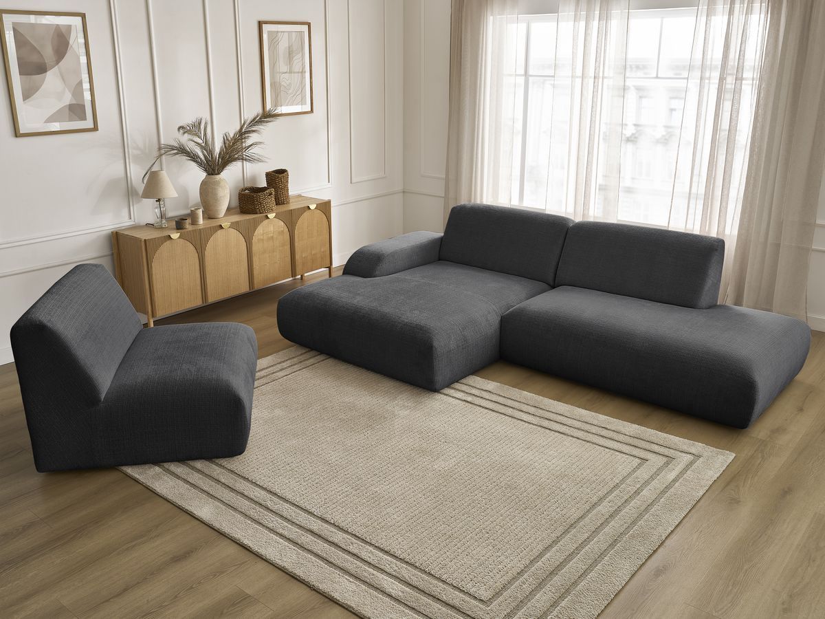 Bobochic Sirius Ecksofa 405 × 170 cm Strukturstoff Schwarz Ecke links