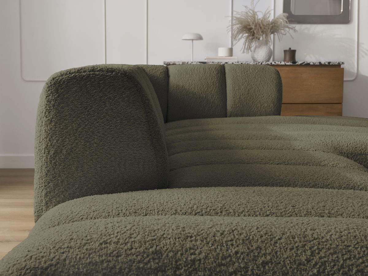 Bobochic Annecy Ecksofa mit Pouf Bouclé-Stoff Grün Ecke rechts