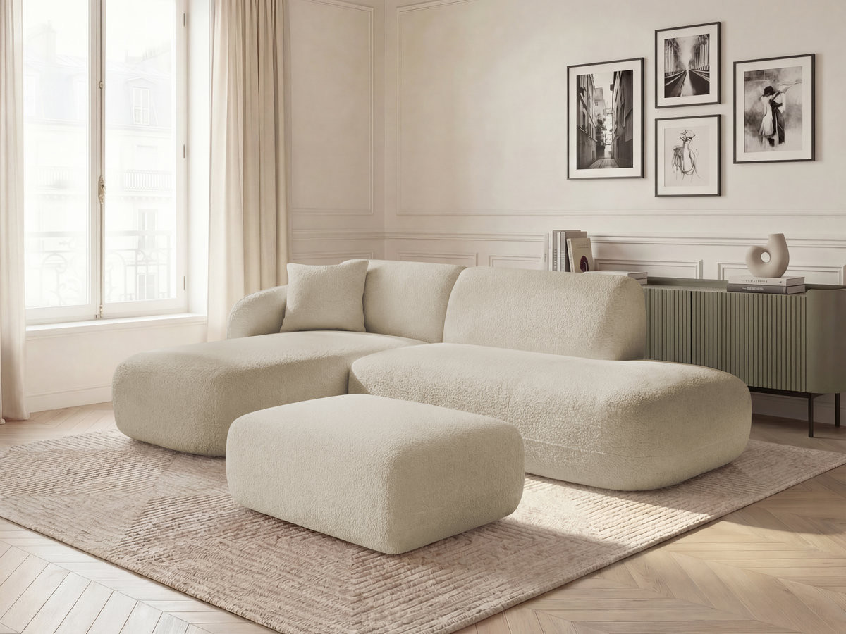 Bobochic Anda Ecksofa mit Pouf 241 × 163 cm Chenille Beige Ecke links