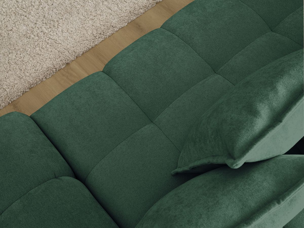 Bobochic Everest Ecksofa mit Schlaffunktion und Bettkasten und Pouf 318 × 180 cm, 7 Kissen Strukturstoff Grün Ecke links