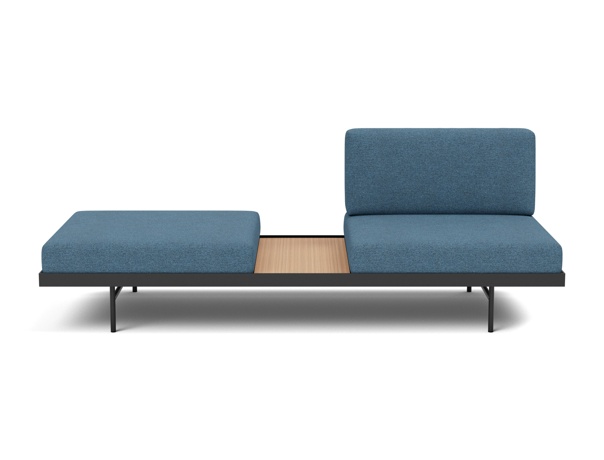 Tagesbett Puri Strukturierter Stoff Weda 302-Weda-Blue Beine mit Eichentisch