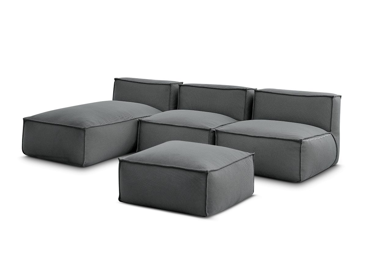 Bobochic Biarritz Gartensofa 4-Sitzer mit Pouf 252 × 168 cm Melange-Stoff Schwarz