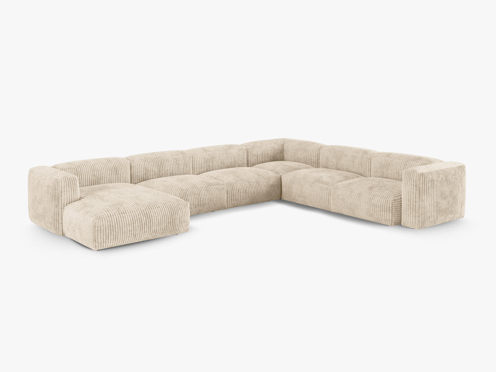 Micadoni modulares Ecksofa XL Martina 6-Sitzer 90cm Sitztiefe Rechts Kord Tilia Helles Beige