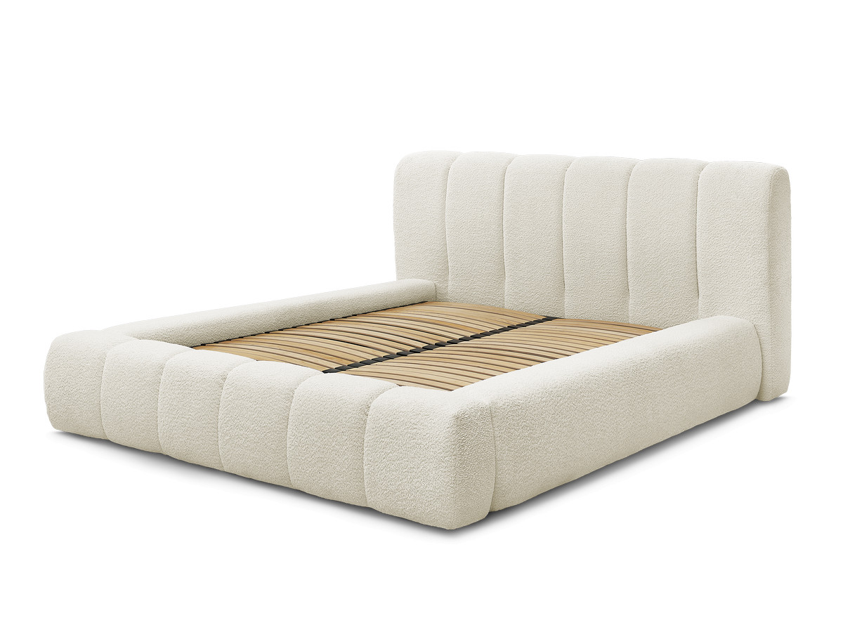 Bobochic Denali Polsterbett mit Bettkasten Bouclé-Stoff Weiß, Liegefläche 140 × 190 cm