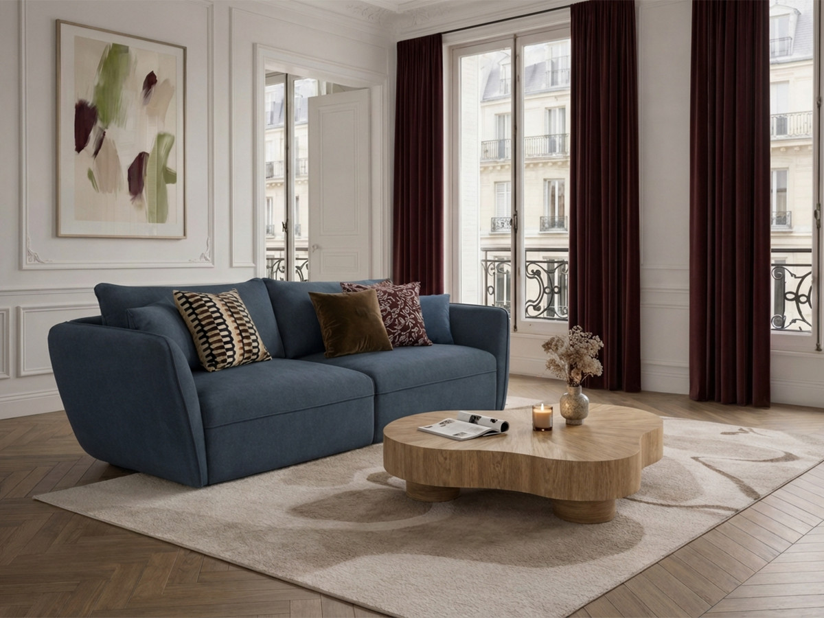 Bobochic Luigi Sofa 3-Sitzer Strukturstoff Blau