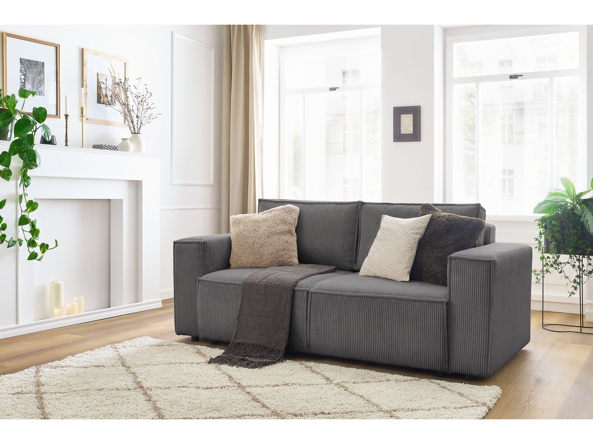 Bobochic Nihad Sofa 2-Sitzer Cordsamt Dunkelgrau