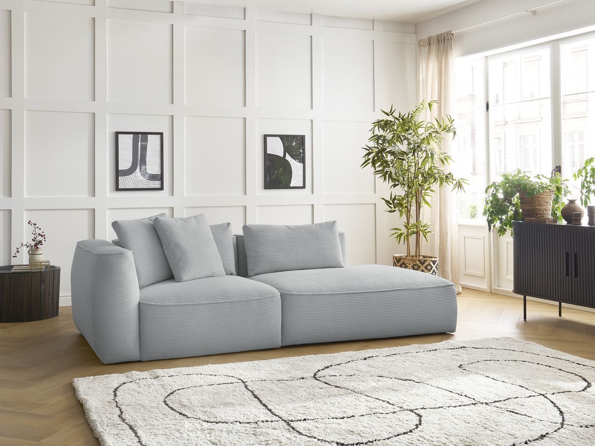 Bobochic Leopold Sofa 3-Sitzer Cordsamt Hellgrau Armlehne links