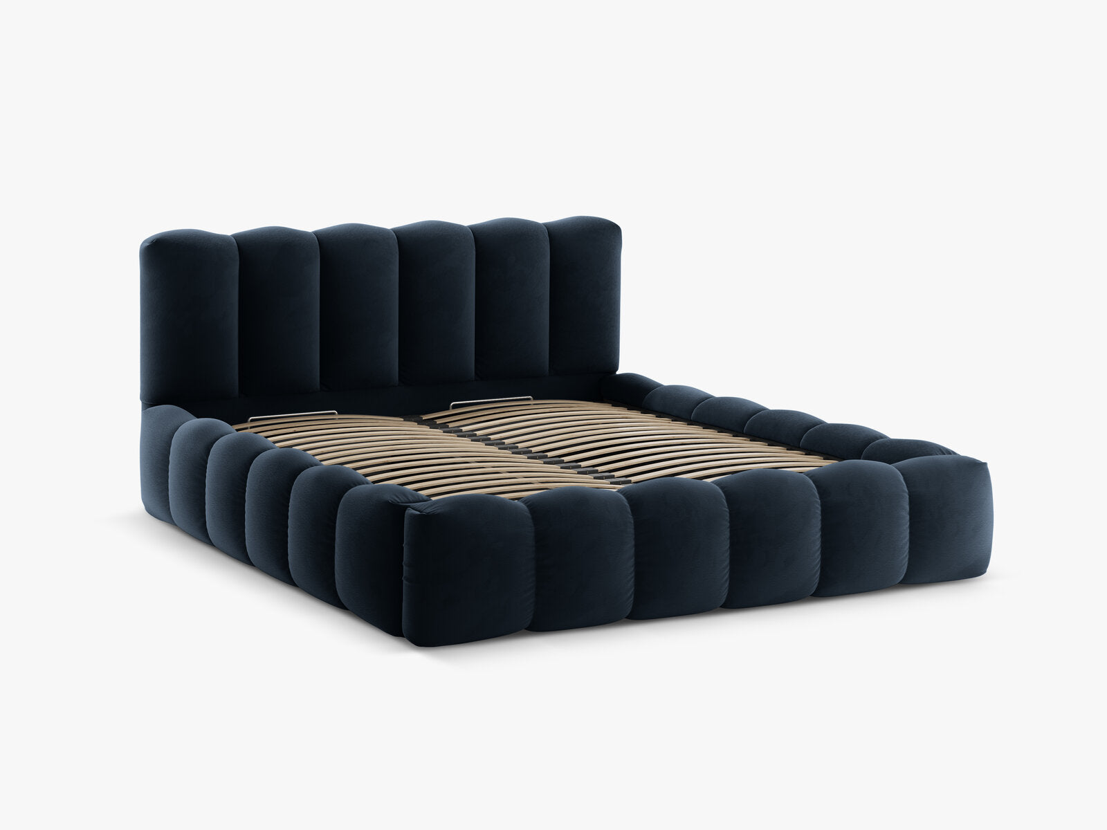 Micadoni Stauraumbett mit Kopfteil Lupine Samt Paris Dunkelblau 140x200