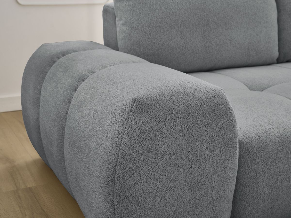 Bobochic Everest Ecksofa mit Schlaffunktion und Bettkasten 318 × 180 cm, 3 Kissen Melange-Stoff Dunkelgrau Ecke rechts