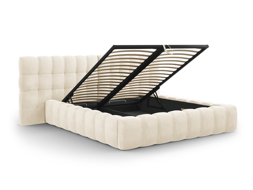 Cosmopolitan Design Stauraumbett mit doppeltem Kopfteil Bali 140x200 Samt Bluvel Helles Beige