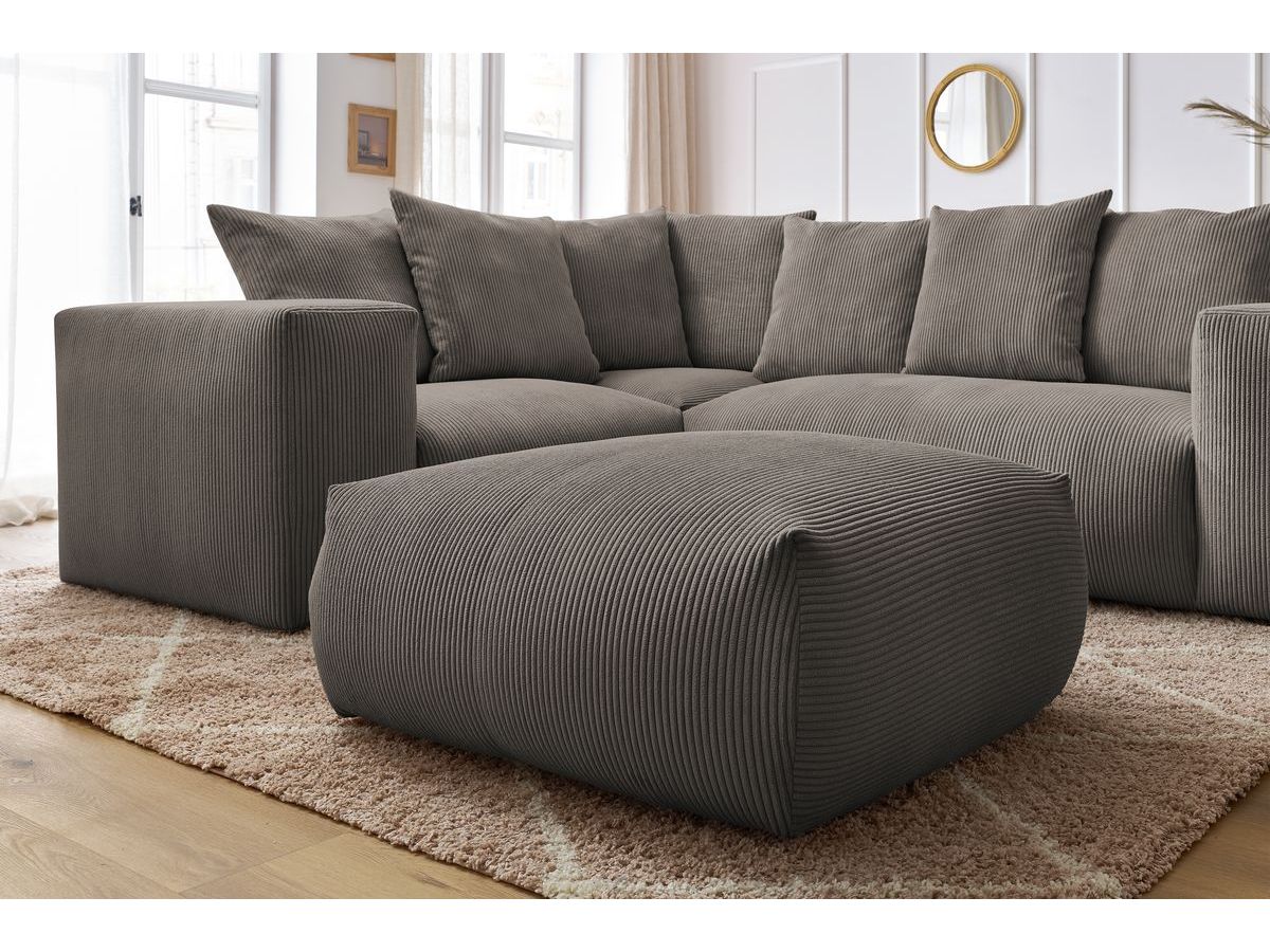 Bobochic Voltaire Ecksofa mit Pouf 268 × 214 cm Cordsamt Taupe Ecke links