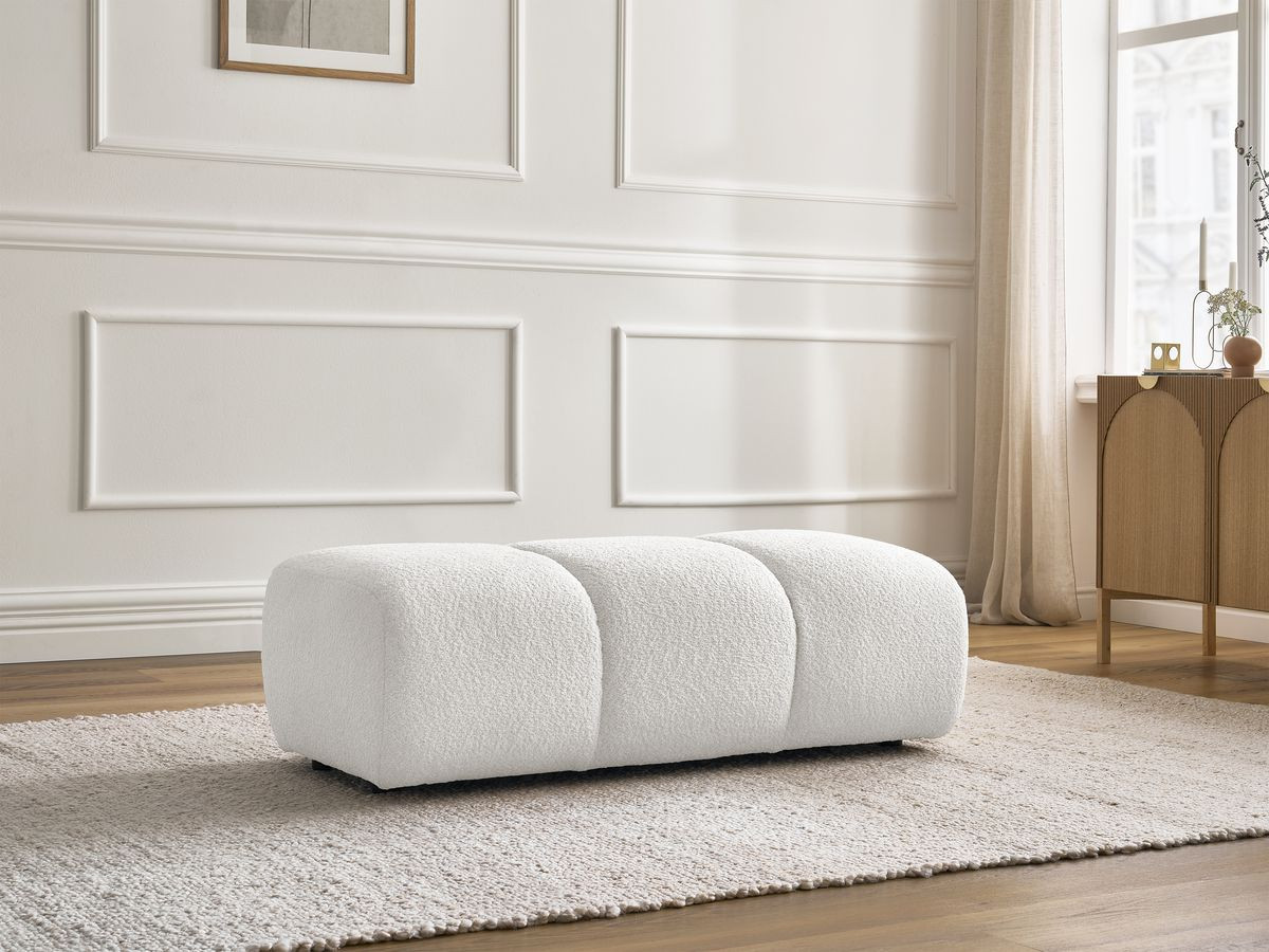 Bobochic Pamira Pouf Bouclé-Stoff Weiß