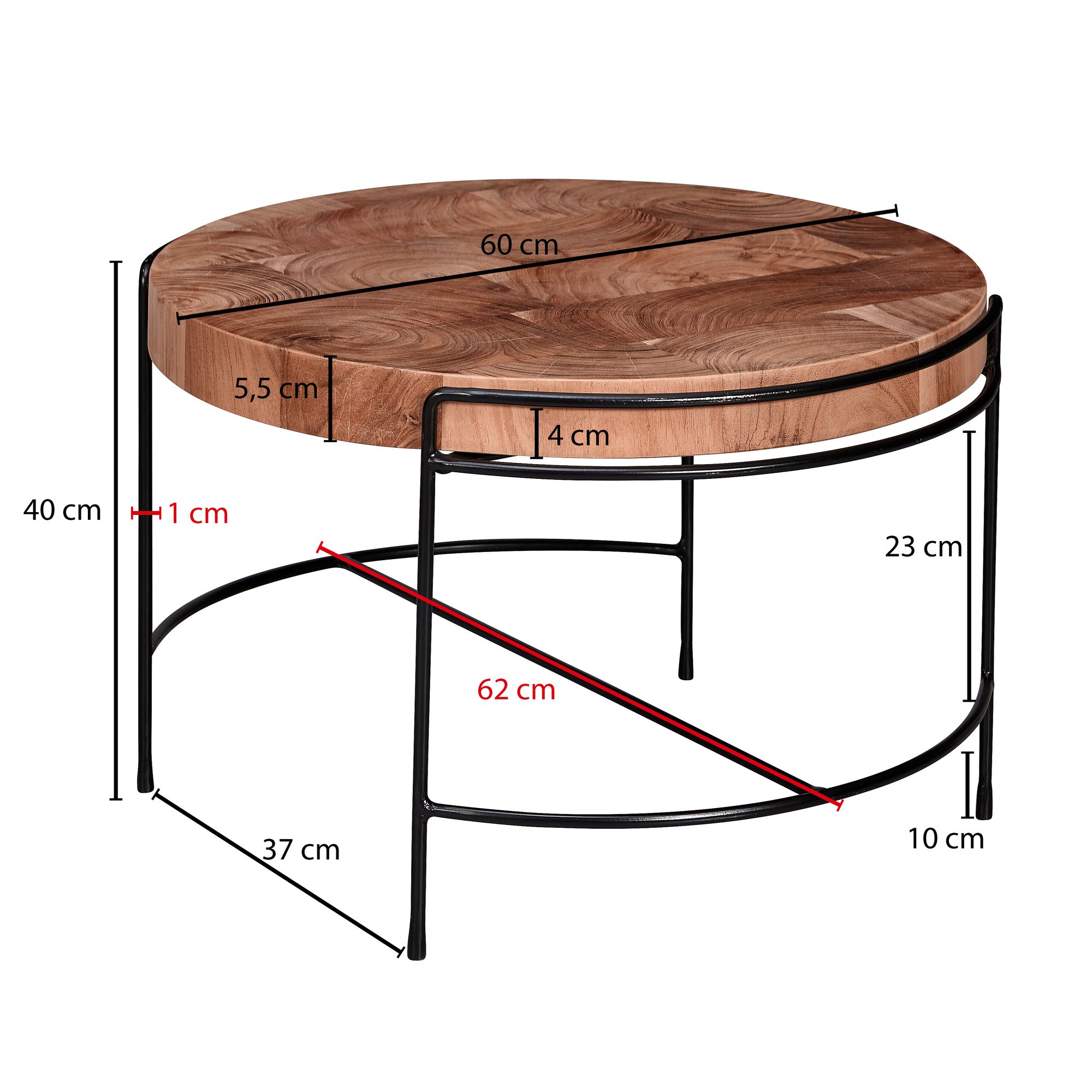 Couchtisch Famjin Akazie Massivholz Braun Ø 62 cm
