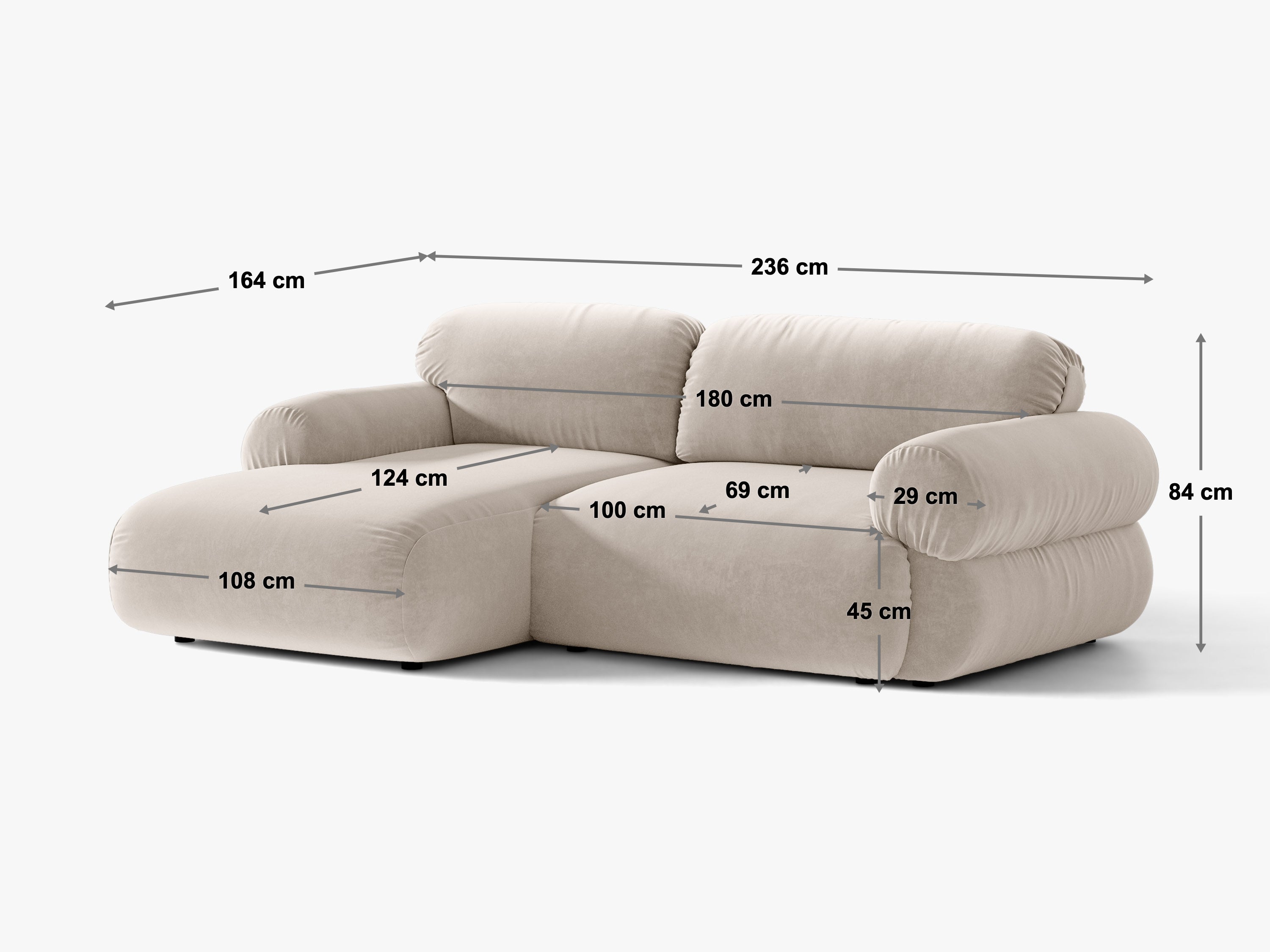 Micadoni Ophelia Ecksofa 4-Sitzer Links Samt Salvador Beige