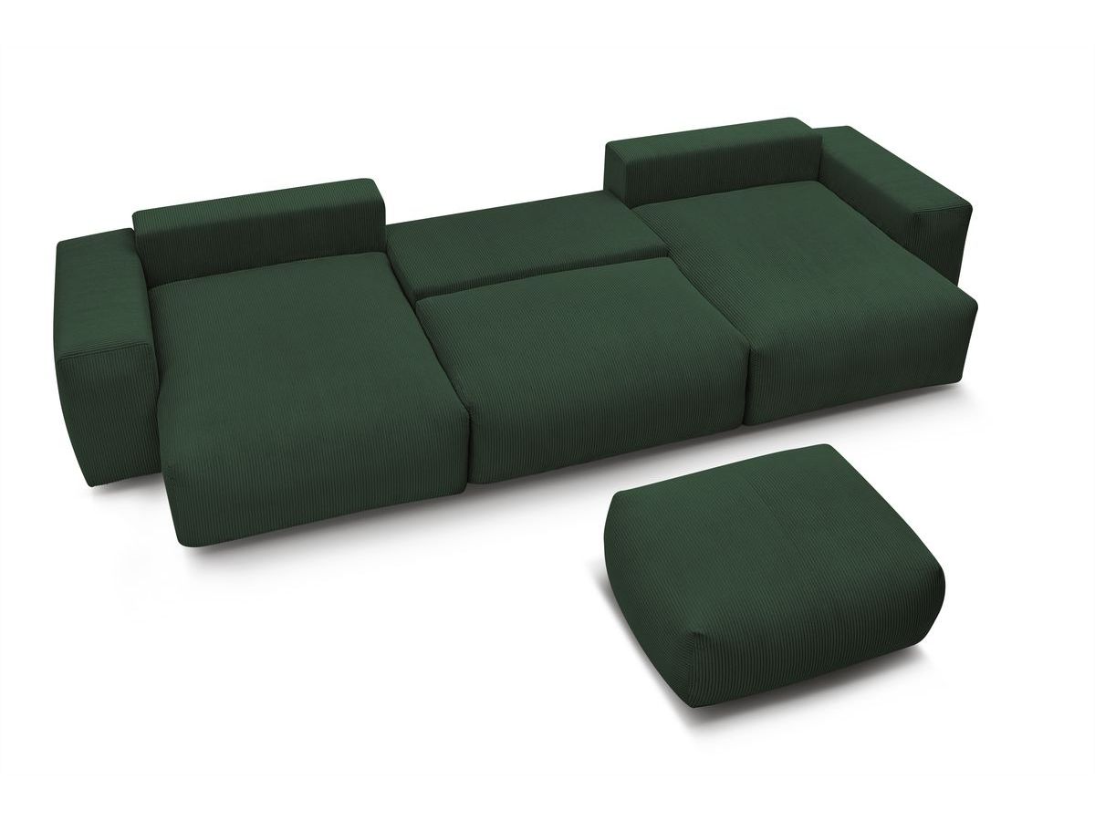 Bobochic Voltaire Wohnlandschaft mit Pouf 420 × 174 cm, Liegefläche 135 × 345 cm Cordsamt Grün