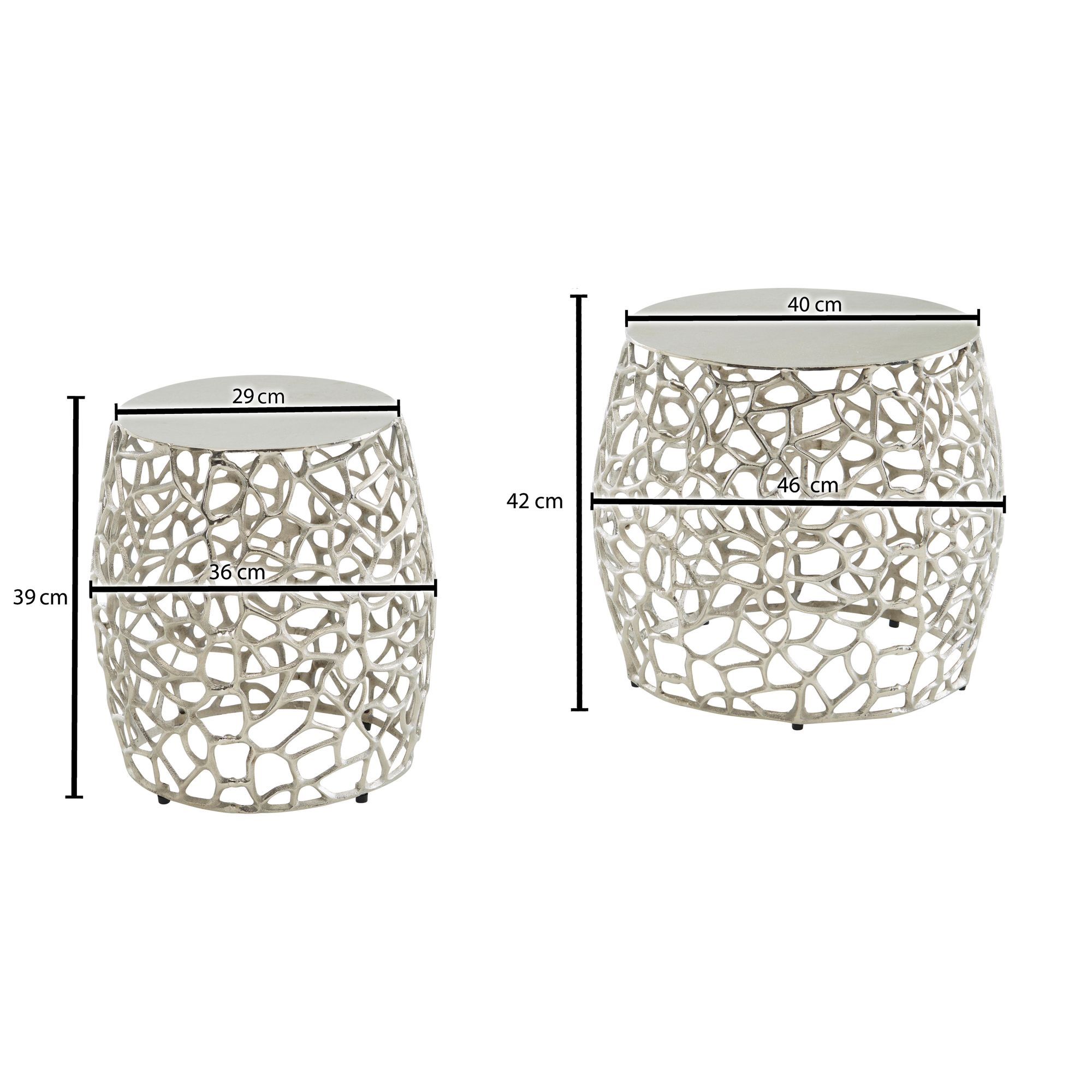 Satztisch 2er-Set Tungudalur Aluminium Silber Ø 46 cm