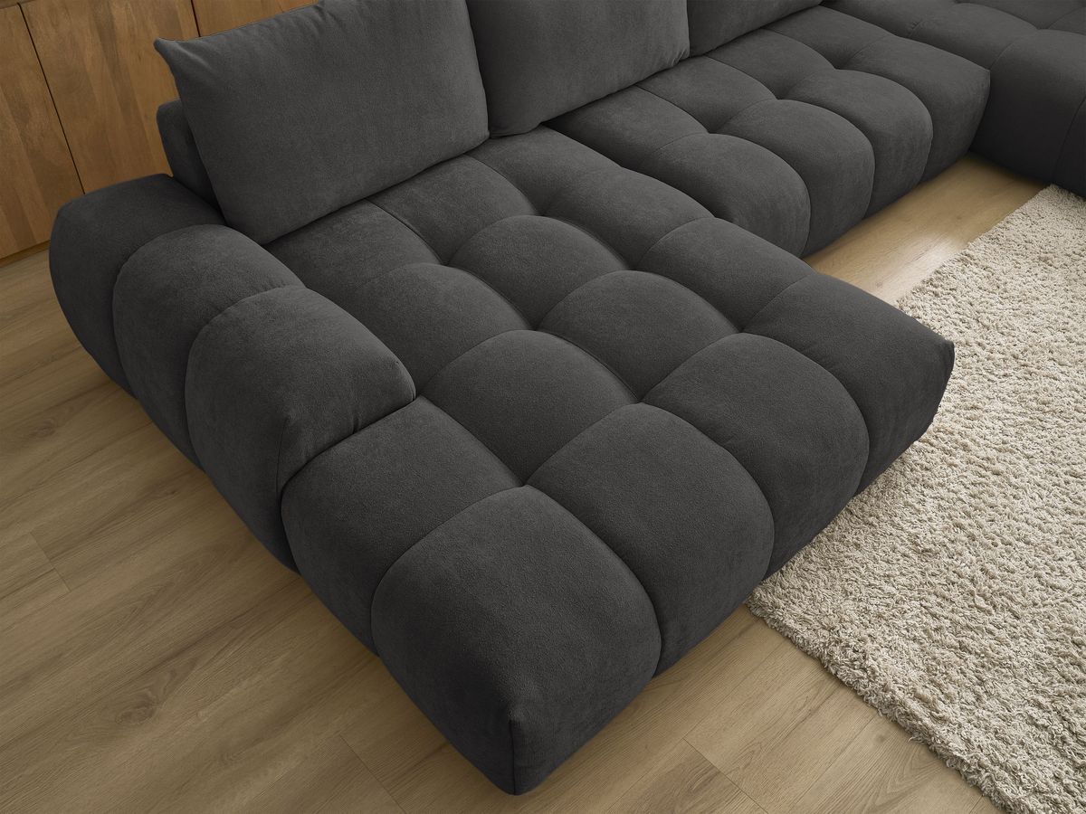 Bobochic Everest Wohnlandschaft, 6 Kissen Strukturstoff Schwarz Ecke links
