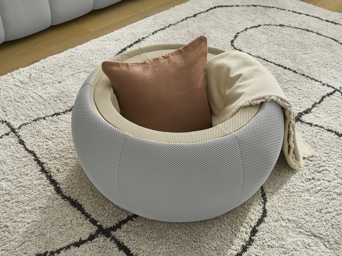 Bobochic Hayden Sofa 2-Sitzer mit Pouf Mesh-Stoff Hellgrau