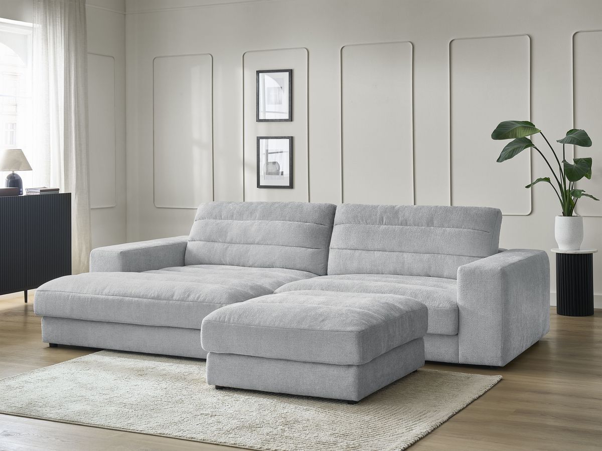Bobochic Sierra Ecksofa mit Pouf Strukturstoff Hellgrau Ecke links
