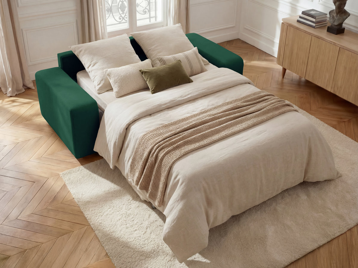 Bobochic Ibiza Schlafsofa 3-Sitzer Strukturstoff Grün, Liegefläche 160 × 196 cm