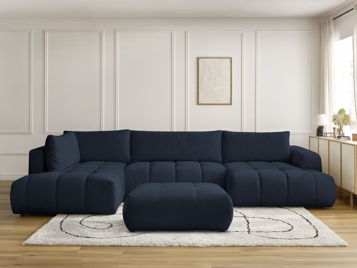 Bobochic Fuji Wohnlandschaft mit Pouf Stoff Dunkelblau Ecke rechts