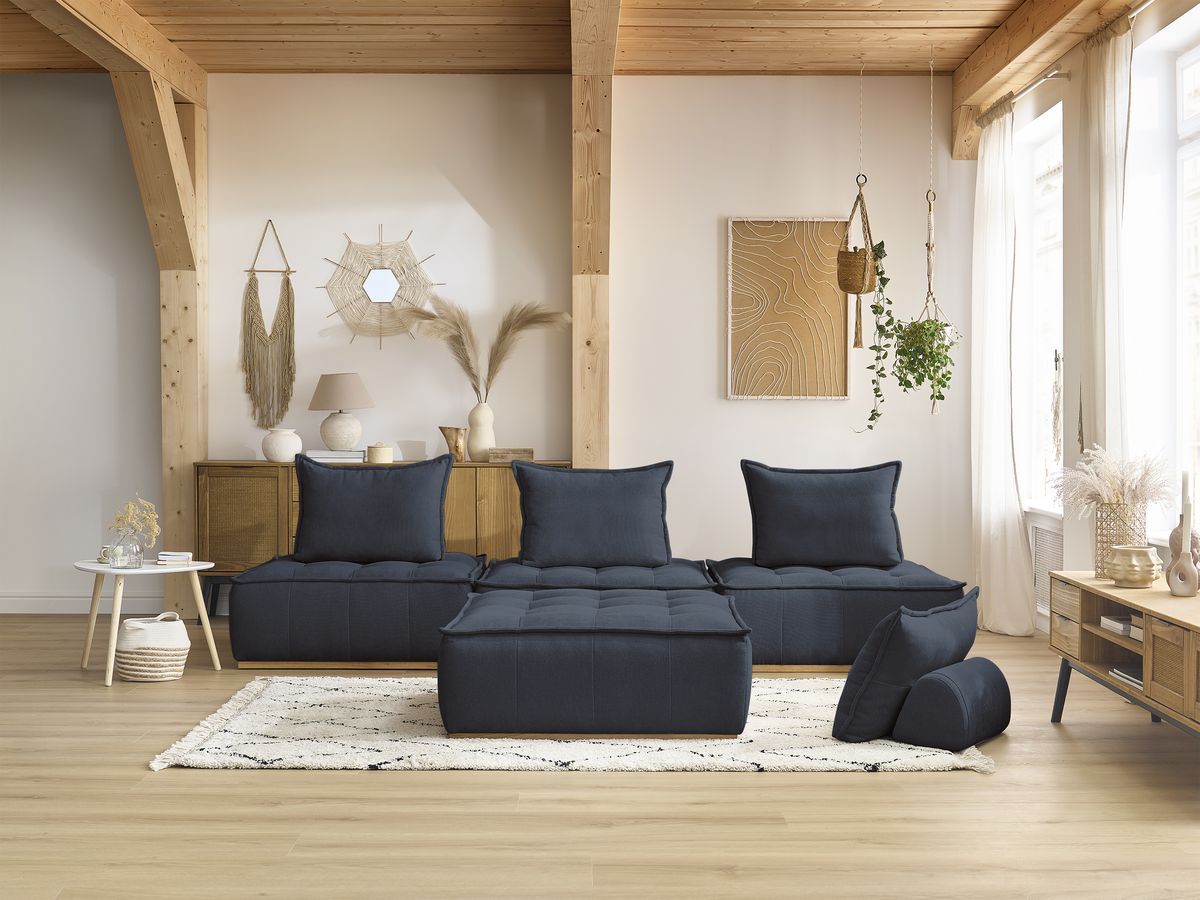 Bobochic Elisa Sofa 4-Sitzer Strukturstoff Dunkelblau